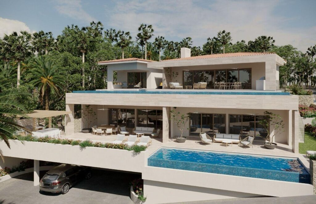 Cabo Golf La Caleta A once-in-a-generation legacy estate, never before on the market, this iconic beachfront residence offers incomparable prestige on the sands of Palmilla Bay, one of Cabo's most coveted and swimmable beaches. Set on a rare half-acre parcel directly on the water, the home features six bedrooms, six and a half baths, plus a full attached apartment, all executed in classic Palmilla style with timeless elegance and modern comfort. From the moment you enter, the architecture reveals its intention: a grand foyer flows effortlessly into an open living area and bar, framed by soaring ceilings and vast windows that disappear into the Baja breeze. The interiors dissolve into the outdoors, unveiling a dramatic terrace that cascades to a manicured lawn, infinity-edged pool, waterslide, spa, and expansive entertaining pavilion designed for unforgettable gatherings beneath the stars.The second level hosts two principal suites, each opening to a vast private terrace with sweeping for sale