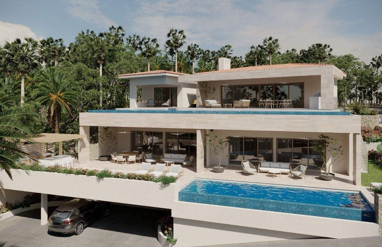 Cabo Golf La Caleta A once-in-a-generation legacy estate, never before on the market, this iconic beachfront residence offers incomparable prestige on the sands of Palmilla Bay, one of Cabo's most coveted and swimmable beaches. Set on a rare half-acre parcel directly on the water, the home features six bedrooms, six and a half baths, plus a full attached apartment, all executed in classic Palmilla style with timeless elegance and modern comfort. From the moment you enter, the architecture reveals its intention: a grand foyer flows effortlessly into an open living area and bar, framed by soaring ceilings and vast windows that disappear into the Baja breeze. The interiors dissolve into the outdoors, unveiling a dramatic terrace that cascades to a manicured lawn, infinity-edged pool, waterslide, spa, and expansive entertaining pavilion designed for unforgettable gatherings beneath the stars.The second level hosts two principal suites, each opening to a vast private terrace with sweeping for sale