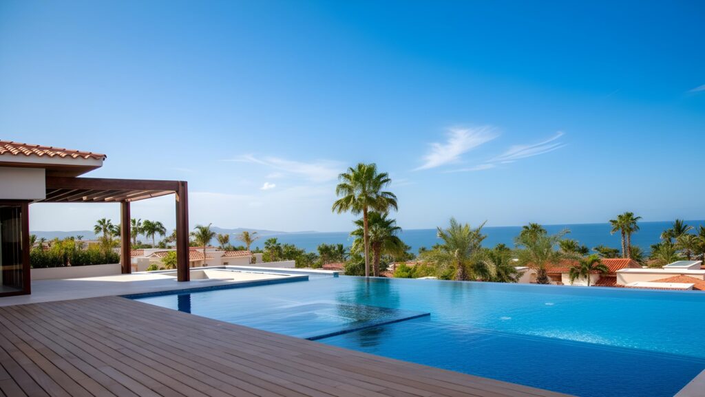 Cabo Golf Palmilla Estates Discover a standout investment opportunity in coveted Palmilla Estates, where relaxed coastal style meets refined comfort. This single-story 3-bedroom, 3-bath home blends natural stone, warm wood beams, and a gourmet kitchen with high-end appliances, breakfast nook, and full bar. A generous entry courtyard opens to a heated pool, jacuzzi, outdoor kitchen, and a sun-washed yard overlooking the 9th fairway of the Jack Nicklaus Mountain Course. Eligible for a golf membership, it also makes an effortless vacation retreat with close access to Palmilla Beach, world-class amenities, and the charming San José town center. for sale