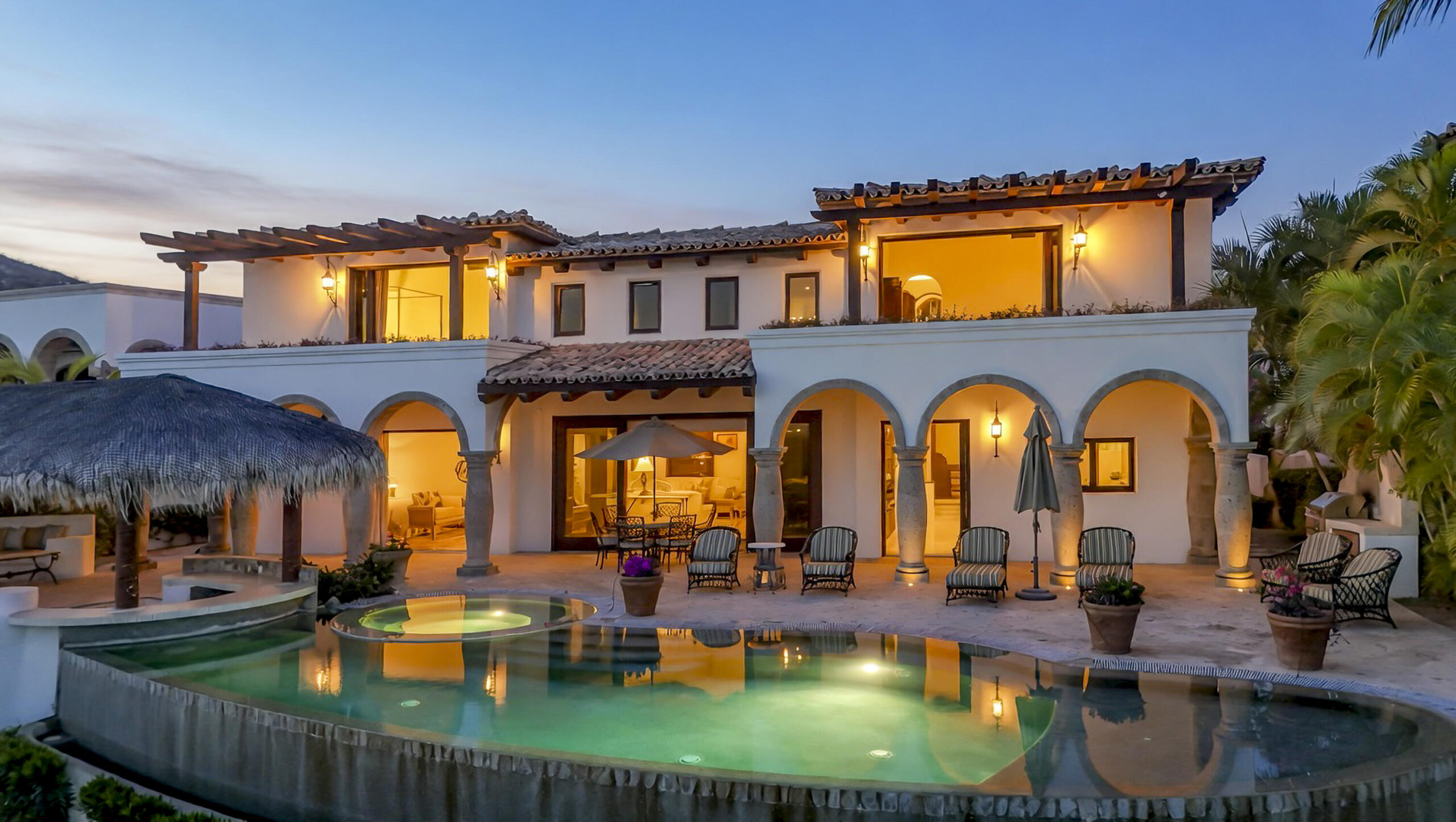 Cabo Golf Las Colinas Welcome to Casa Van Brunt this 4 bedroom 4 1/2 bath home plus a den is located in Las Colinas in the private resort community of Cabo Del Sol. This residence is a two-story home sitting on nearly 12,000 square feet of land. The home is delivered fully furnished and overlooks the 12th hole of the Cove Club Golf Course. Enjoy it's outdoor living space with a large palapa and infinity-edge pool with for sale